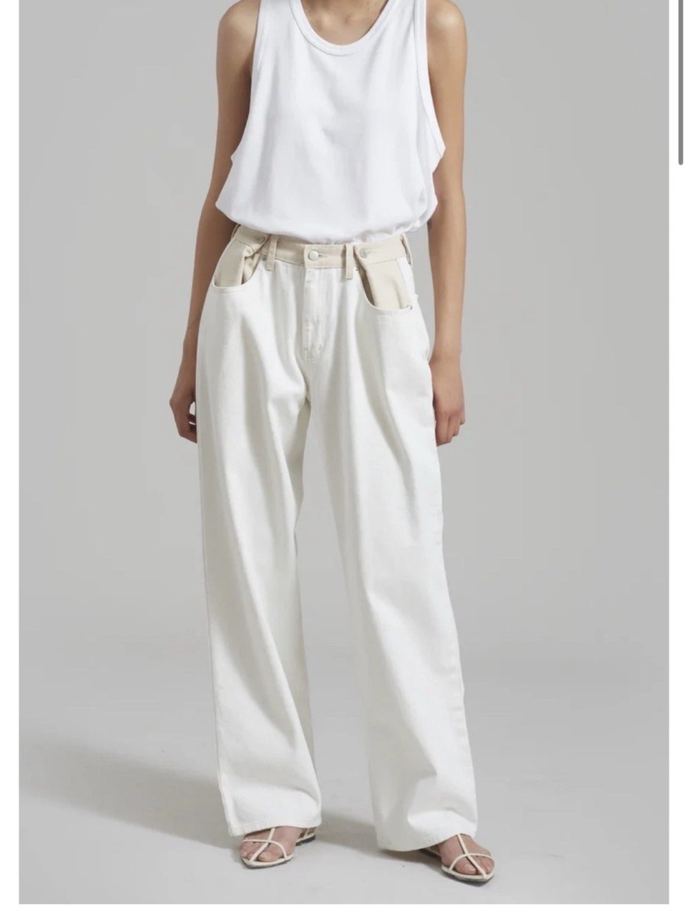 The Frankie shop HAYLA CONTRAST DENIM PANTS - OFF WHITE/BEIGE XS/S